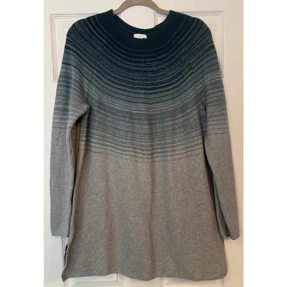 J. Jill Tunic Sweater Dress Sz LG Ombré Blue Green Gray Teacher Casual Lagenlook - Picture 1 of 11